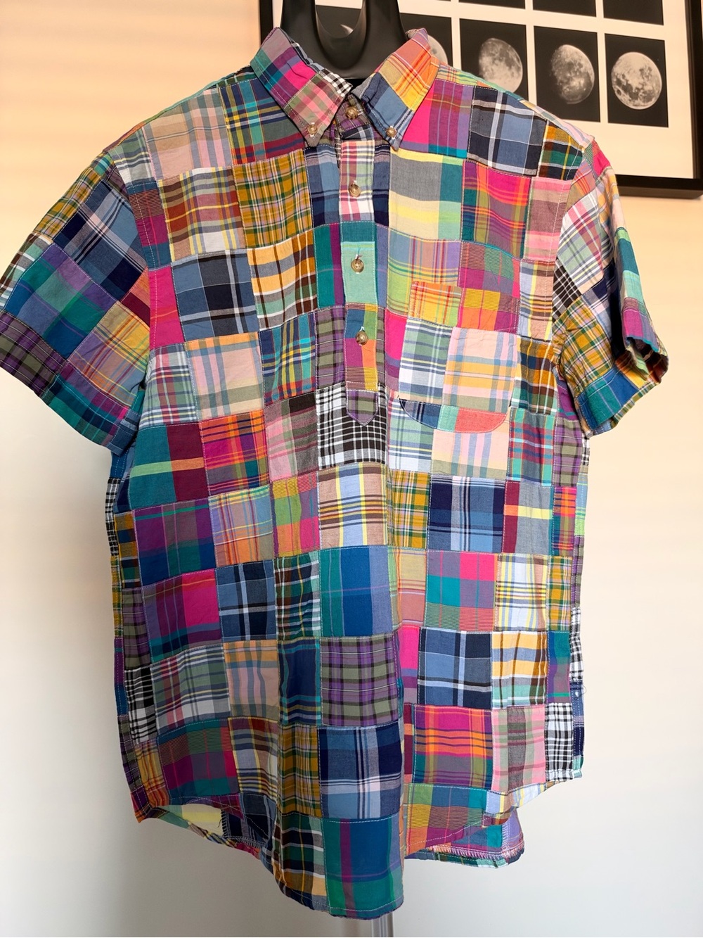 J. Crew Multicolor Patchwork Plaid  Shirt L